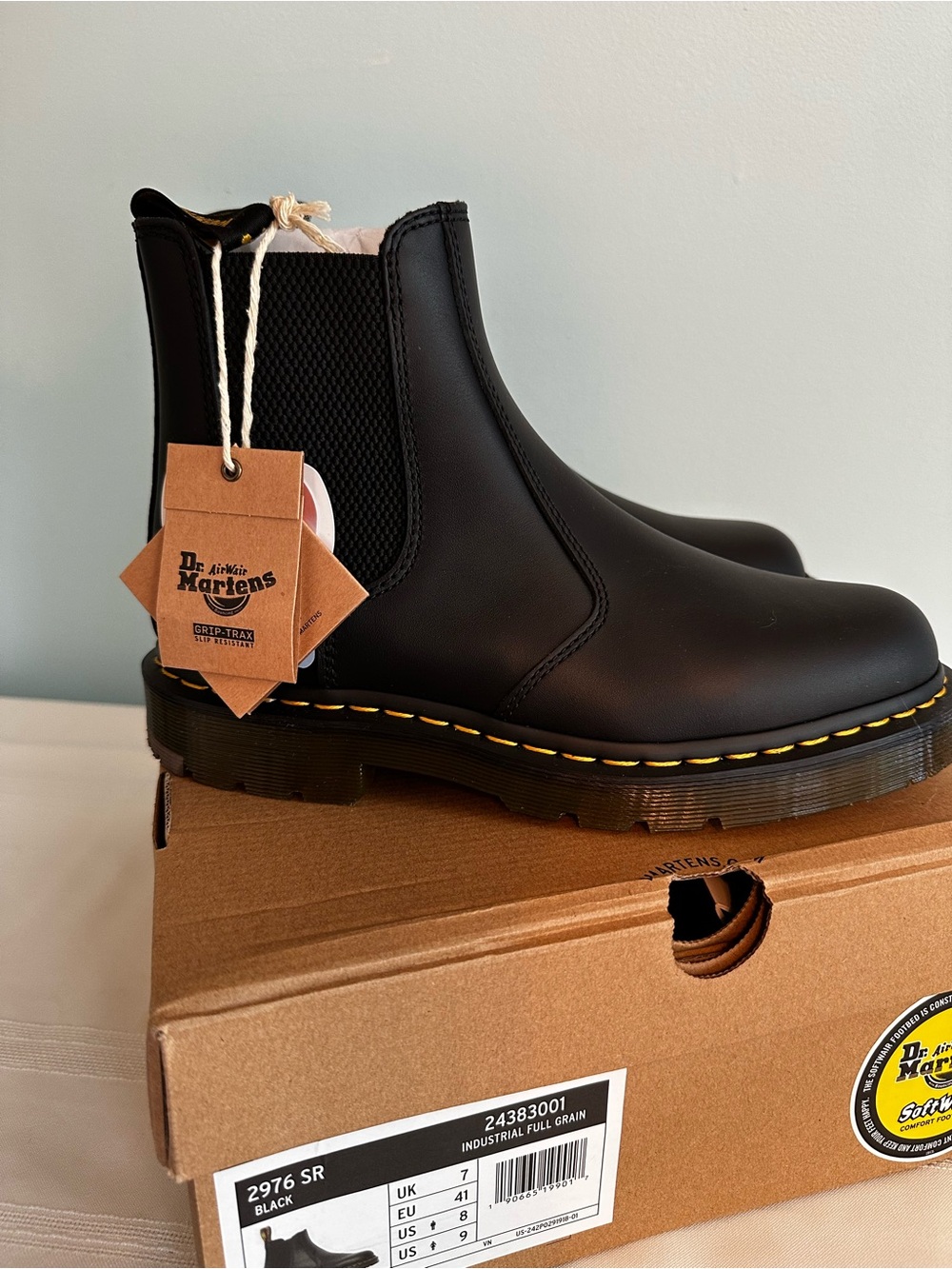 Dr. Martens Black Leather Chelsea Boots with Yellow Welt- NWT